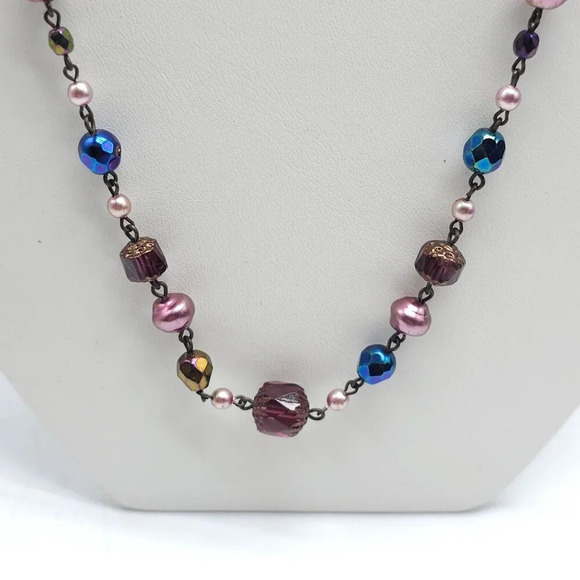 Joan Rivers Multi-Bead Necklace With Purple Pink Blue Glass Beads 37 Inches - Picture 3 of 5